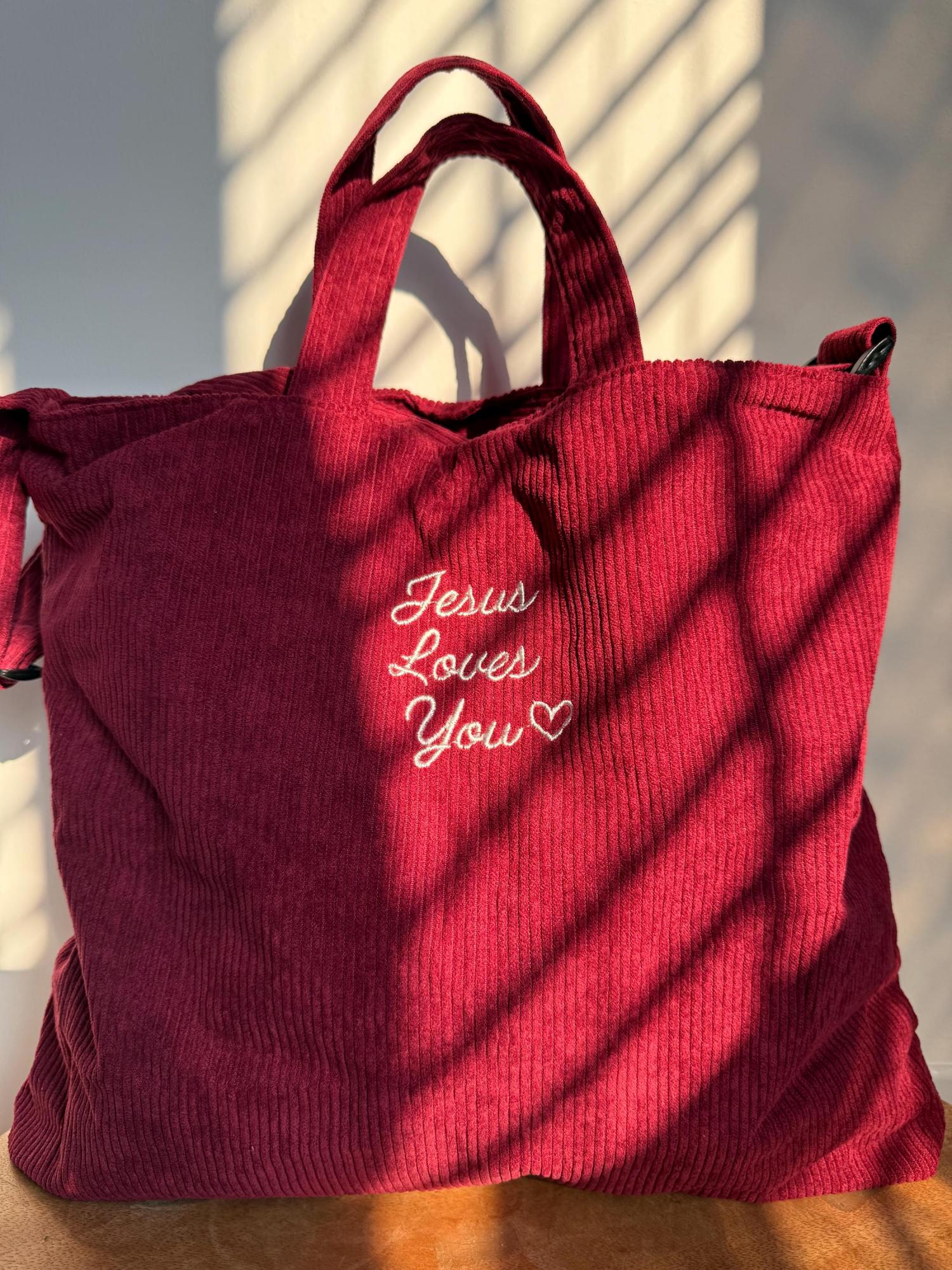 Embroidered Christian Corduroy Tote Bag Bible Study Shoulder Bag with Zipper Brown God Is Good Imago Dei Crossbody Butterfly Handbag