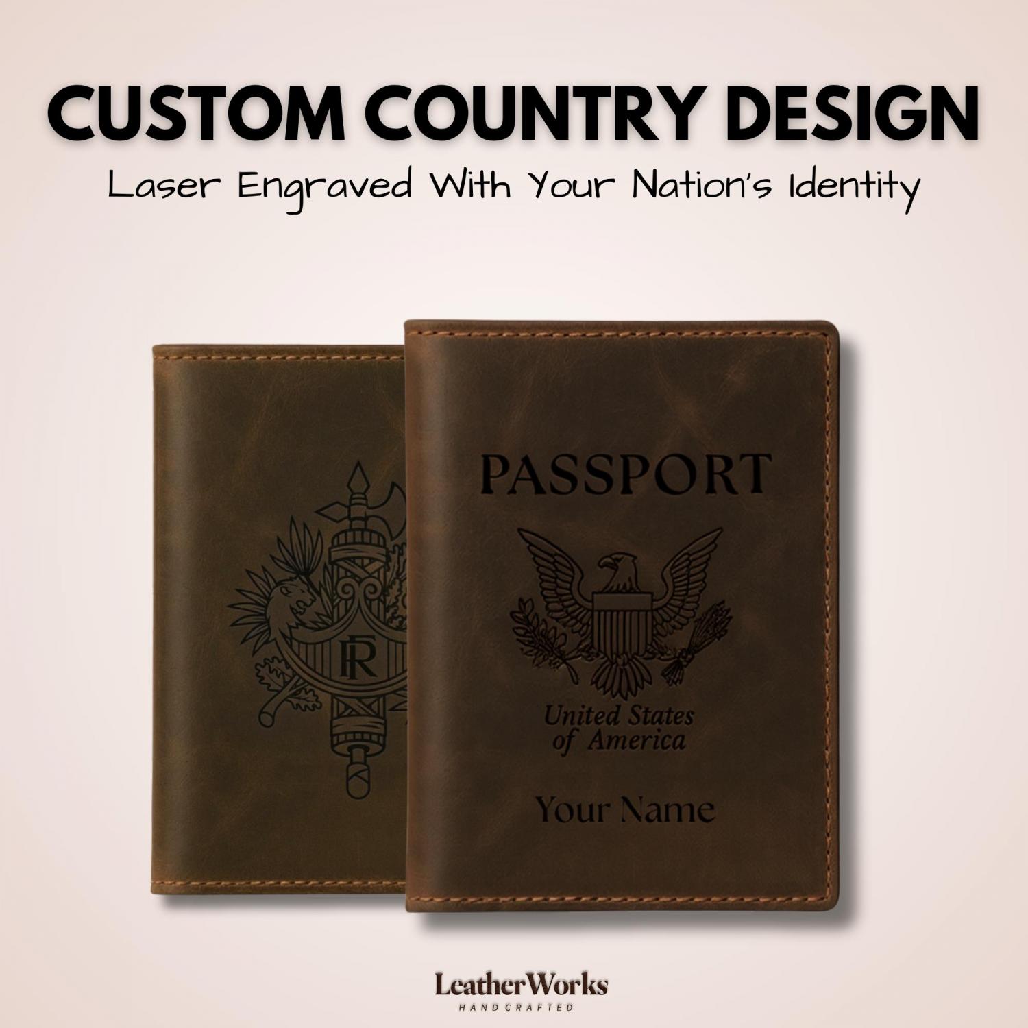 Personalized AirTag Genuine Leather Passport Holder: RFID Blocking Travel Wallet, Custom made