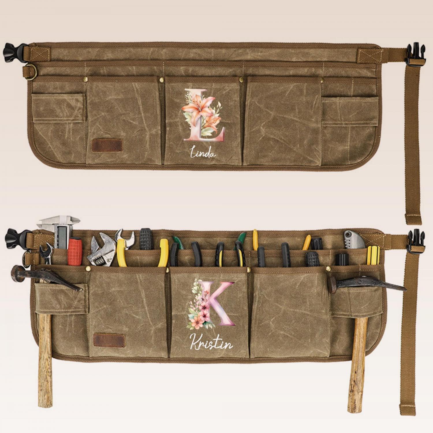 Personalization Heavy-Duty Tool Belt, Adjustable Pouch Apron for Mechanics, Electricians, Gardeners, and Makers Half Waist Apron Gift