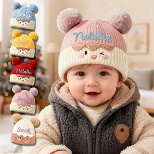 Personalized Baby Beanie with Name, Soft Embroidered Winter Hat For Kids 6-24 Months, Warm Knit Pom Pom Hat, Baby Shower/Easter Gift for Newborn/Kids