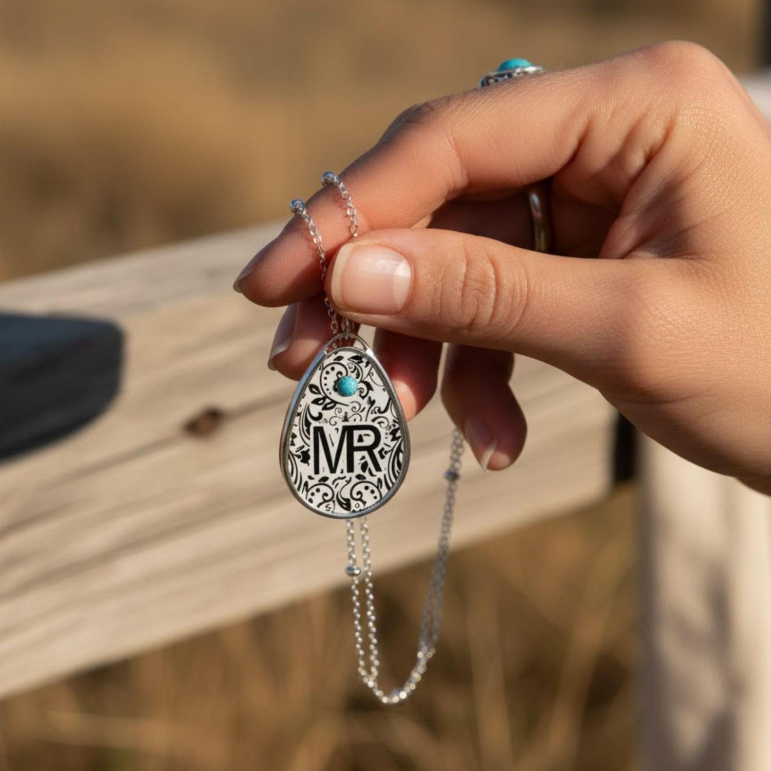 Custom Cattle Brand Necklace Personalized Printed Initials Logo Tooled Pendant Western Dainty Cowgirl Jewelry Gift Her Silver Boho Keepsake