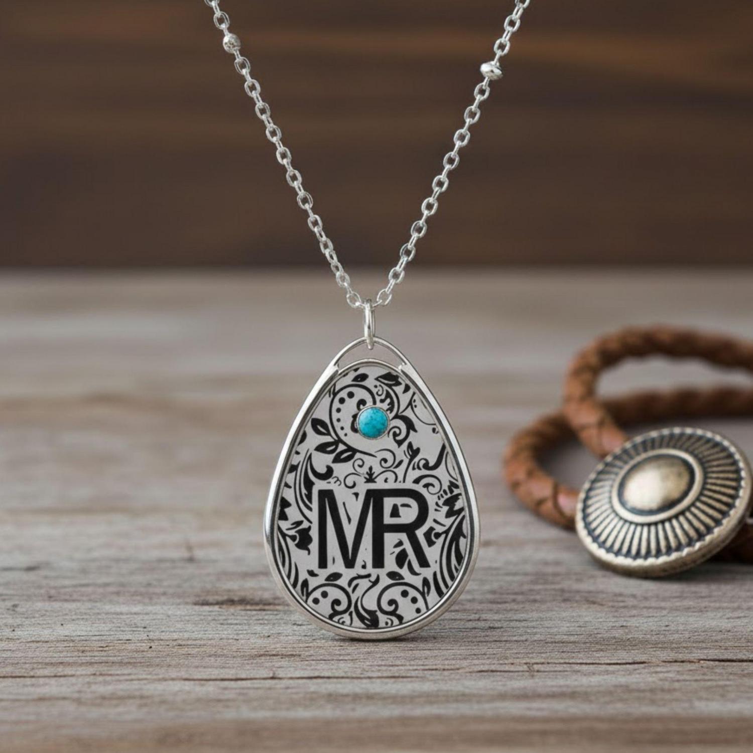 Custom Cattle Brand Necklace Personalized Printed Initials Logo Tooled Pendant Western Dainty Cowgirl Jewelry Gift Her Silver Boho Keepsake