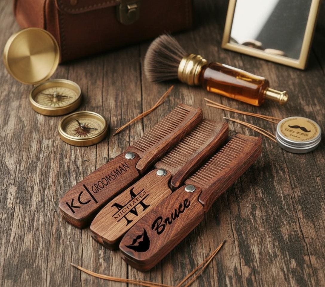 custom engraved beard comb, personalized wooden comb, groomsmen gift idea, anniversary or birthday, mens gift, bearded men, christmas gift