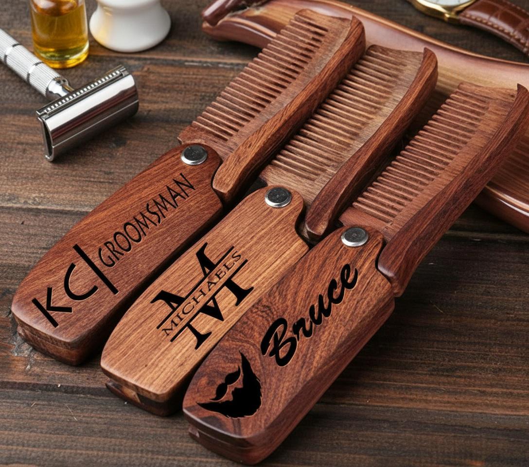 custom engraved beard comb, personalized wooden comb, groomsmen gift idea, anniversary or birthday, mens gift, bearded men, christmas gift