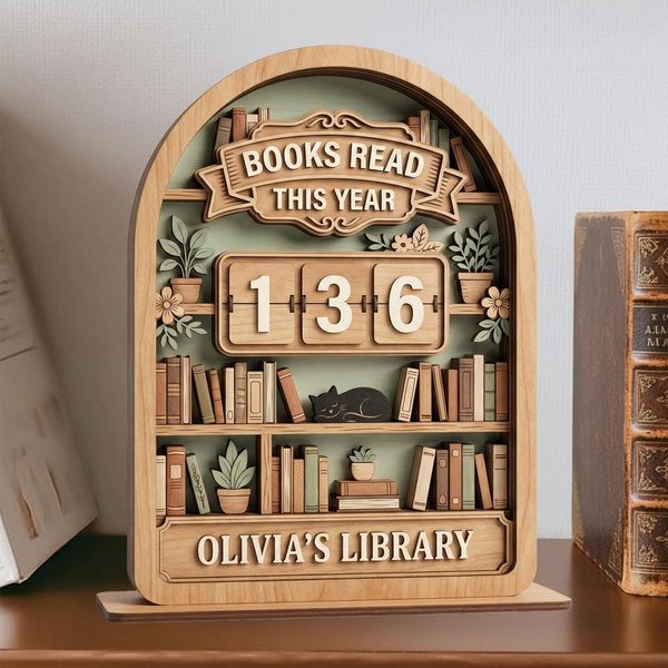 Personalized Vintage Book Tracker Sign with Name, Wooden Reading Counter, Books Read This Year Decor, Birthday Gift for Book Lovers/Bookworm