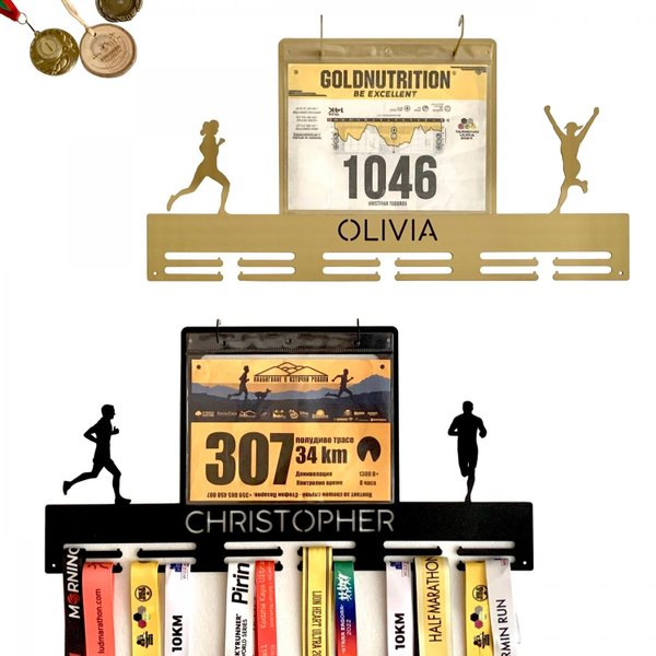 Personalized Running Medal Holder - Custom Name Race Bib Hanger - Athlete Race Numbers Organizer