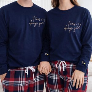 Personalised valentine couples pyjamas, His & Hers lounge wear, Matching PJ Set, Red Tartan, Couples Gift Anniversary/Wedding/Valentines