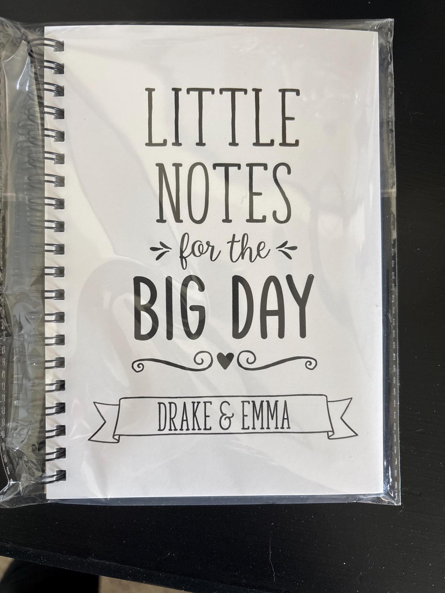 Little Notes for the Big Day, Personalized, 5" x 7" wedding notebook, wedding notes, wedding ideas, wedding details, engagement gift, gift