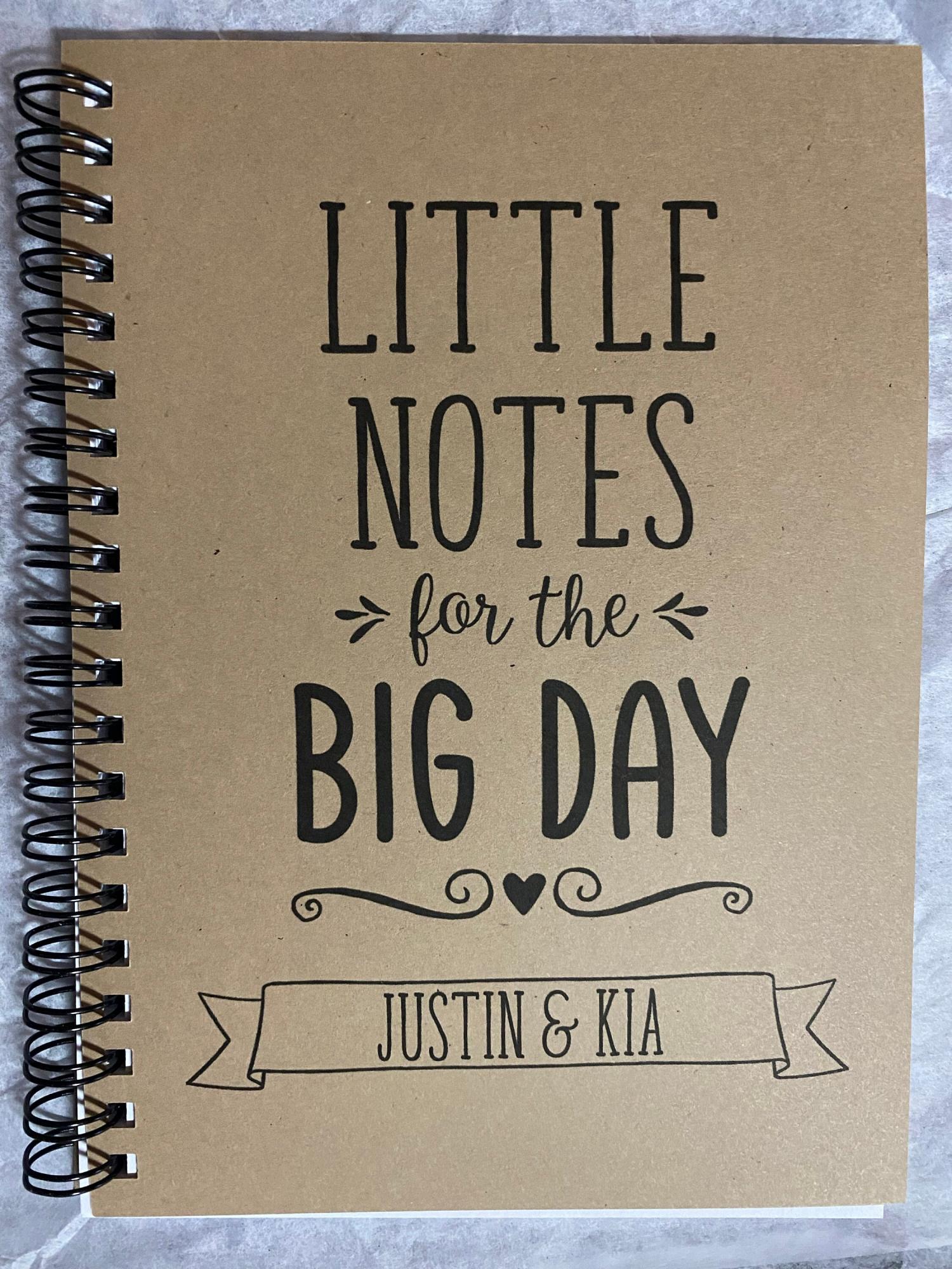 Little Notes for the Big Day, Personalized, 5" x 7" wedding notebook, wedding notes, wedding ideas, wedding details, engagement gift, gift