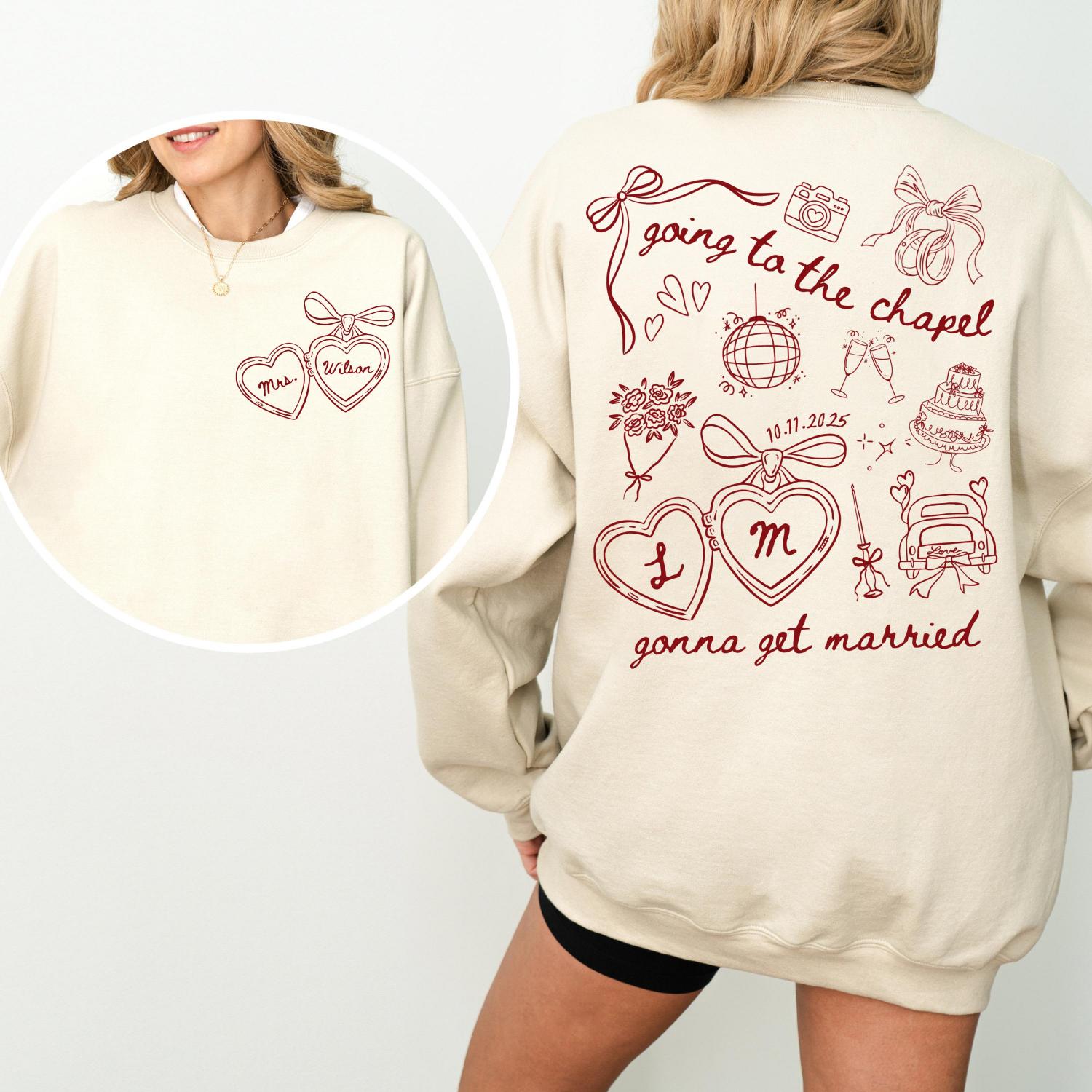 Going to the Chapel Personalized Bridal Sweater, Wedding Day of Bride Outfit, Gift for Newly Engaged, Future Mrs Crewneck Custom Bride Shirt