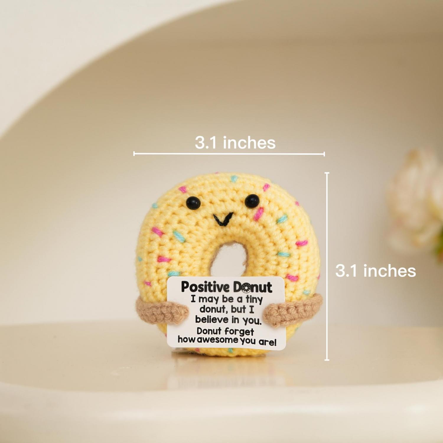 Handcrafted Knitted Donut with Custom Text, Positive Crochet Donut Gift for Kids, Nursery Decor, Coworker Gift, Pocket Hug, Whimsical Decor