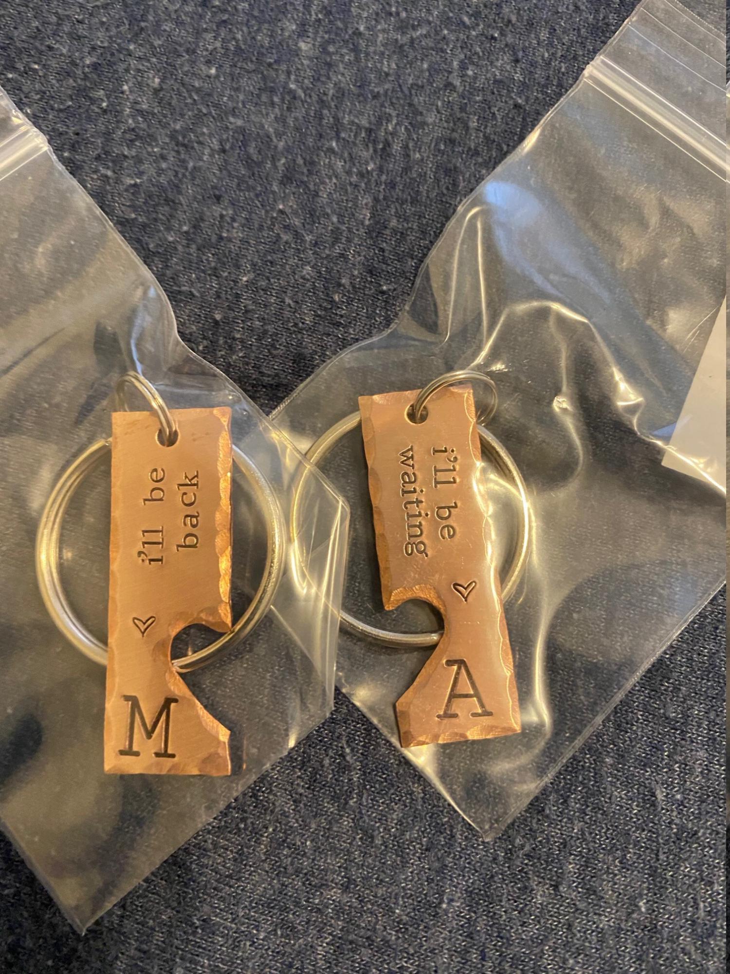 Personalized hand stamped couples keychain SET. Custom Anniversary gifts for him. Valentines girlfriend wife gift. Boyfriend husband gift.