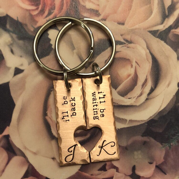 Personalized hand stamped couples keychain SET. Custom Anniversary gifts for him. Valentines girlfriend wife gift. Boyfriend husband gift.