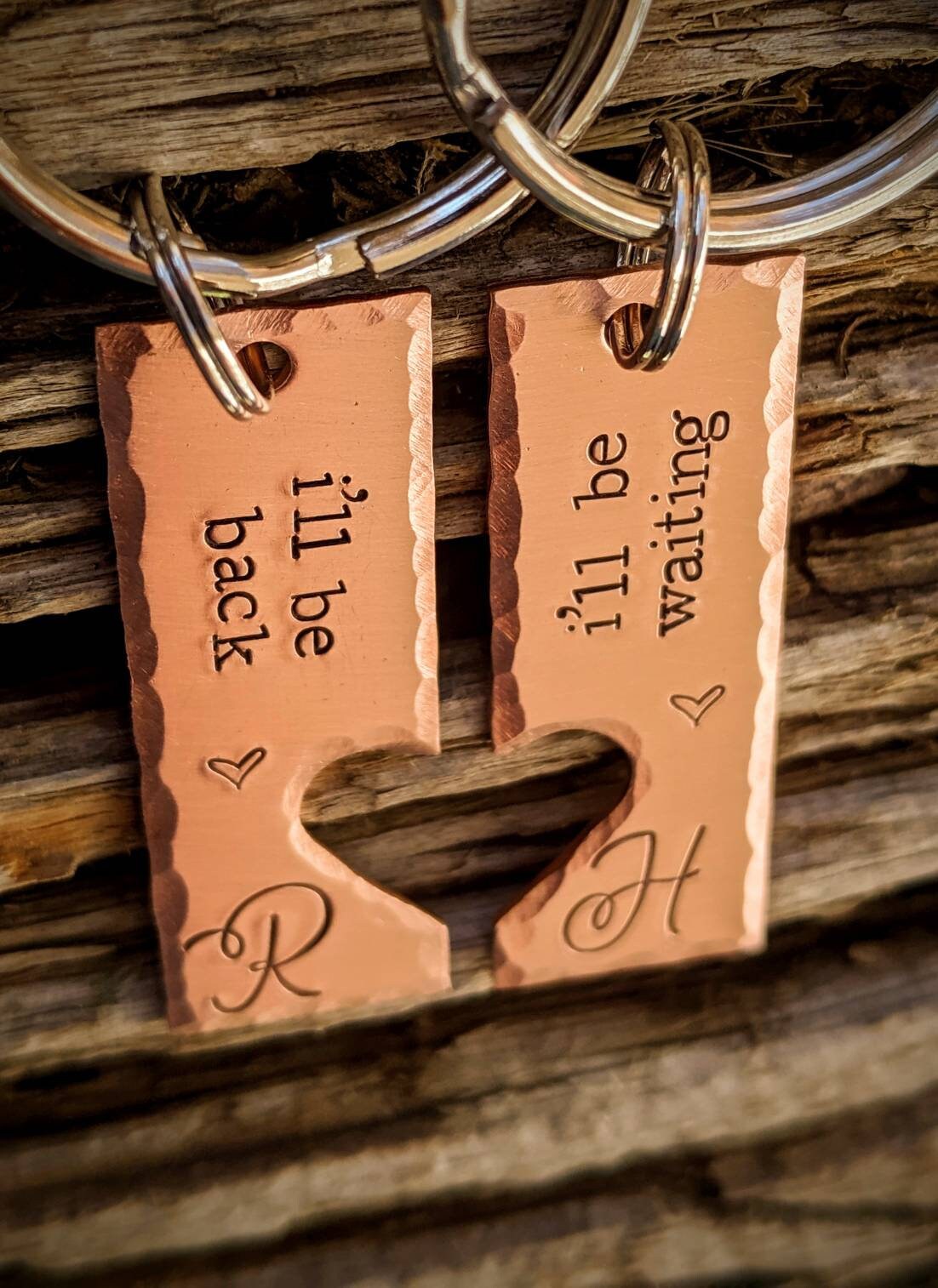 Personalized hand stamped couples keychain SET. Custom Anniversary gifts for him. Valentines girlfriend wife gift. Boyfriend husband gift.