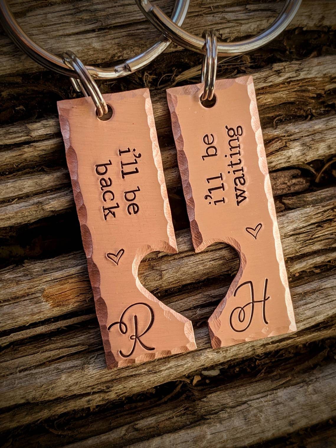 Personalized hand stamped couples keychain SET. Custom Anniversary gifts for him. Valentines girlfriend wife gift. Boyfriend husband gift.