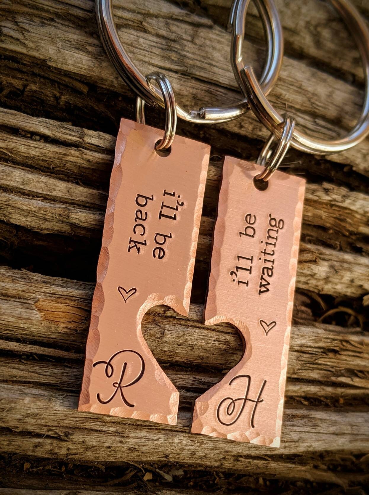 Personalized hand stamped couples keychain SET. Custom Anniversary gifts for him. Valentines girlfriend wife gift. Boyfriend husband gift.