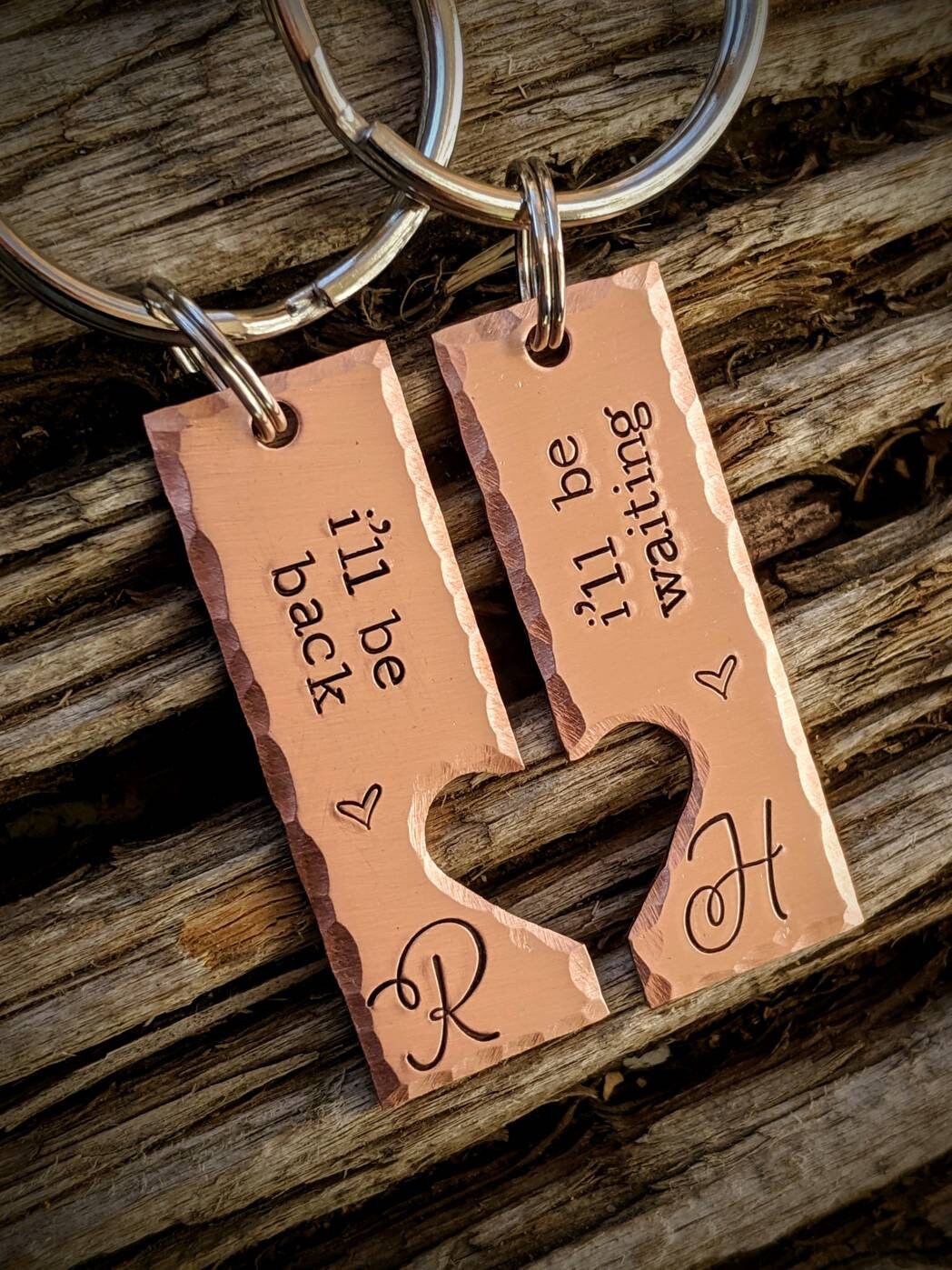 Personalized hand stamped couples keychain SET. Custom Anniversary gifts for him. Valentines girlfriend wife gift. Boyfriend husband gift.