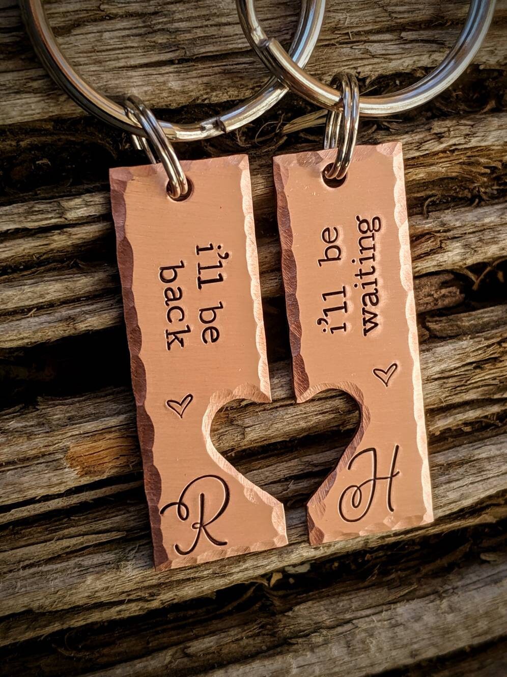 Personalized hand stamped couples keychain SET. Custom Anniversary gifts for him. Valentines girlfriend wife gift. Boyfriend husband gift.
