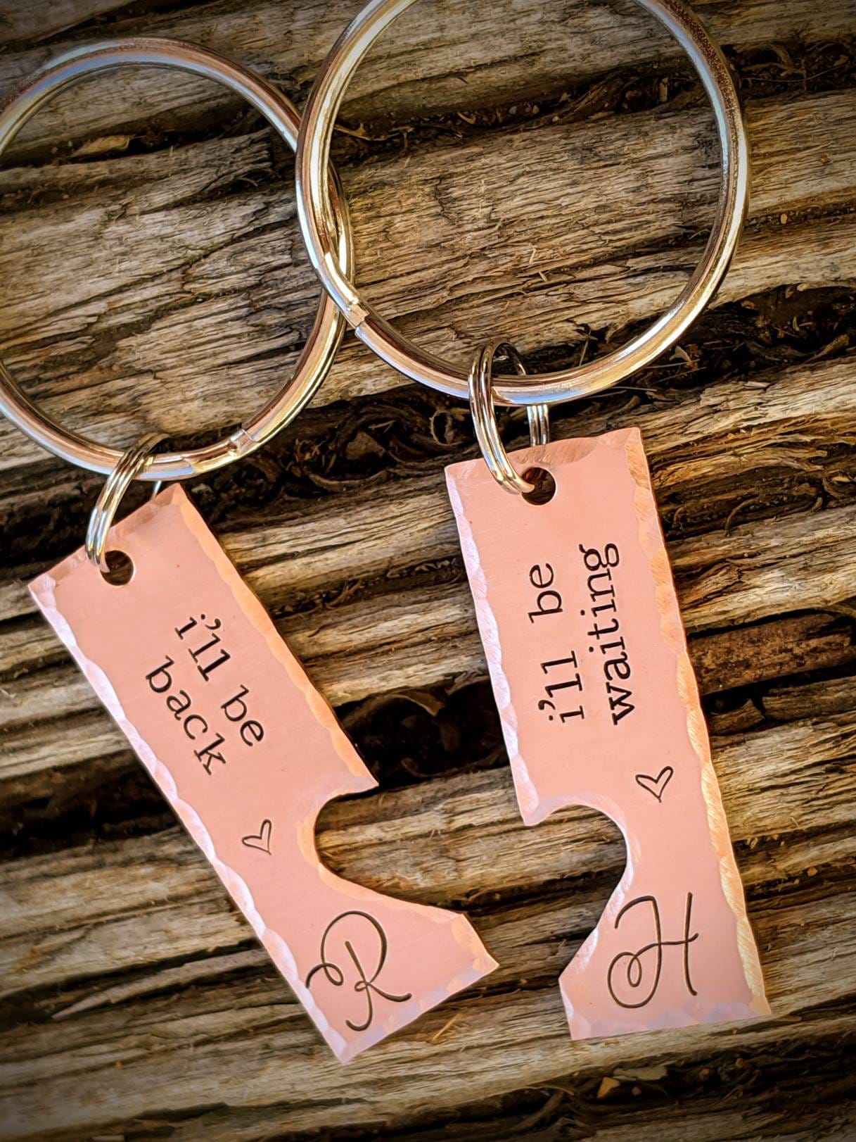 Personalized hand stamped couples keychain SET. Custom Anniversary gifts for him. Valentines girlfriend wife gift. Boyfriend husband gift.