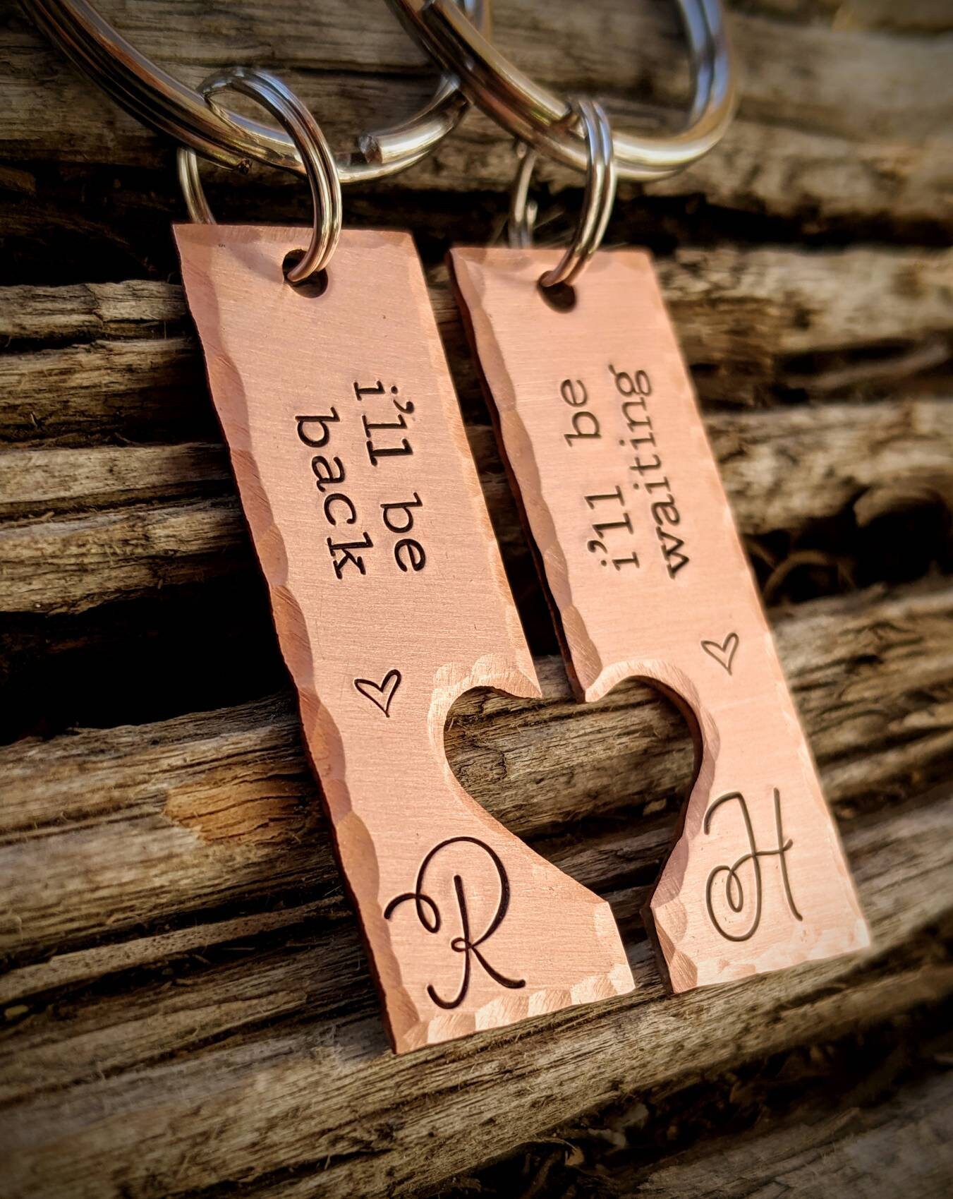 Personalized hand stamped couples keychain SET. Custom Anniversary gifts for him. Valentines girlfriend wife gift. Boyfriend husband gift.