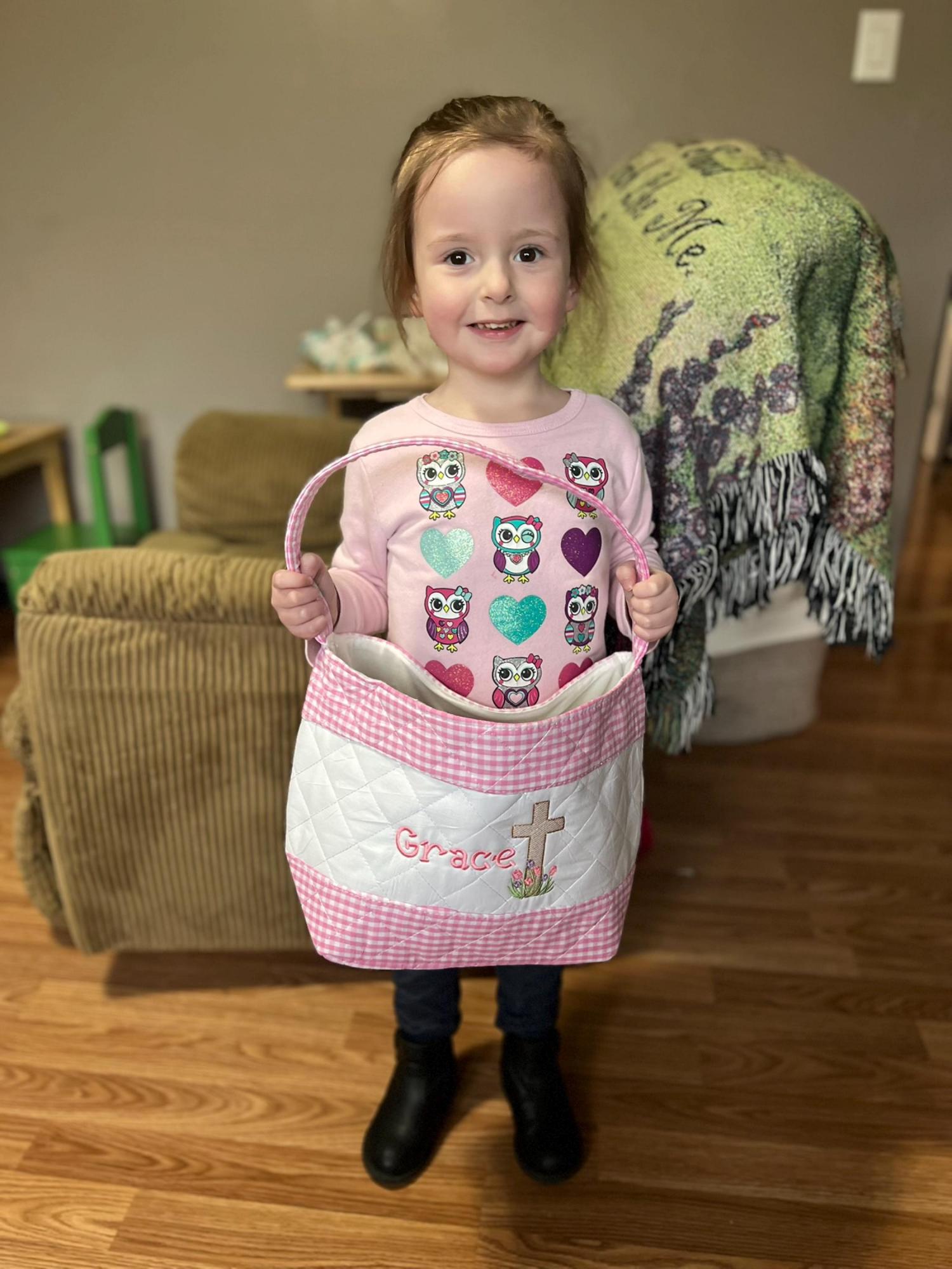 Personalized Religious Cross Quilted Easter Basket,  Customized Easter Basket, Kid's Easter Basket, Embroidered Basket