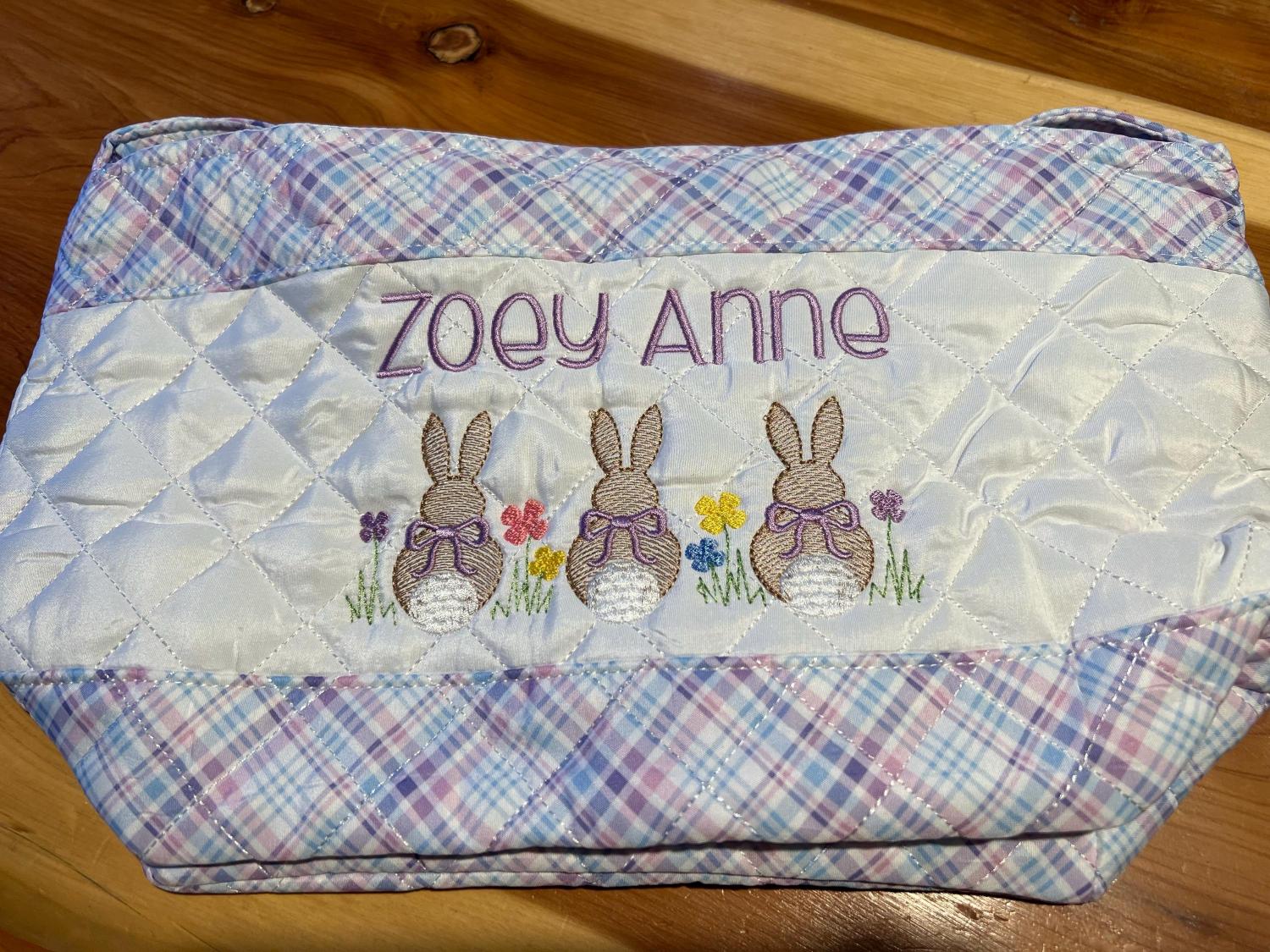 Personalized Quilted Easter Basket,  Customized Easter Basket, Kid's Easter Basket, Embroidered Basket