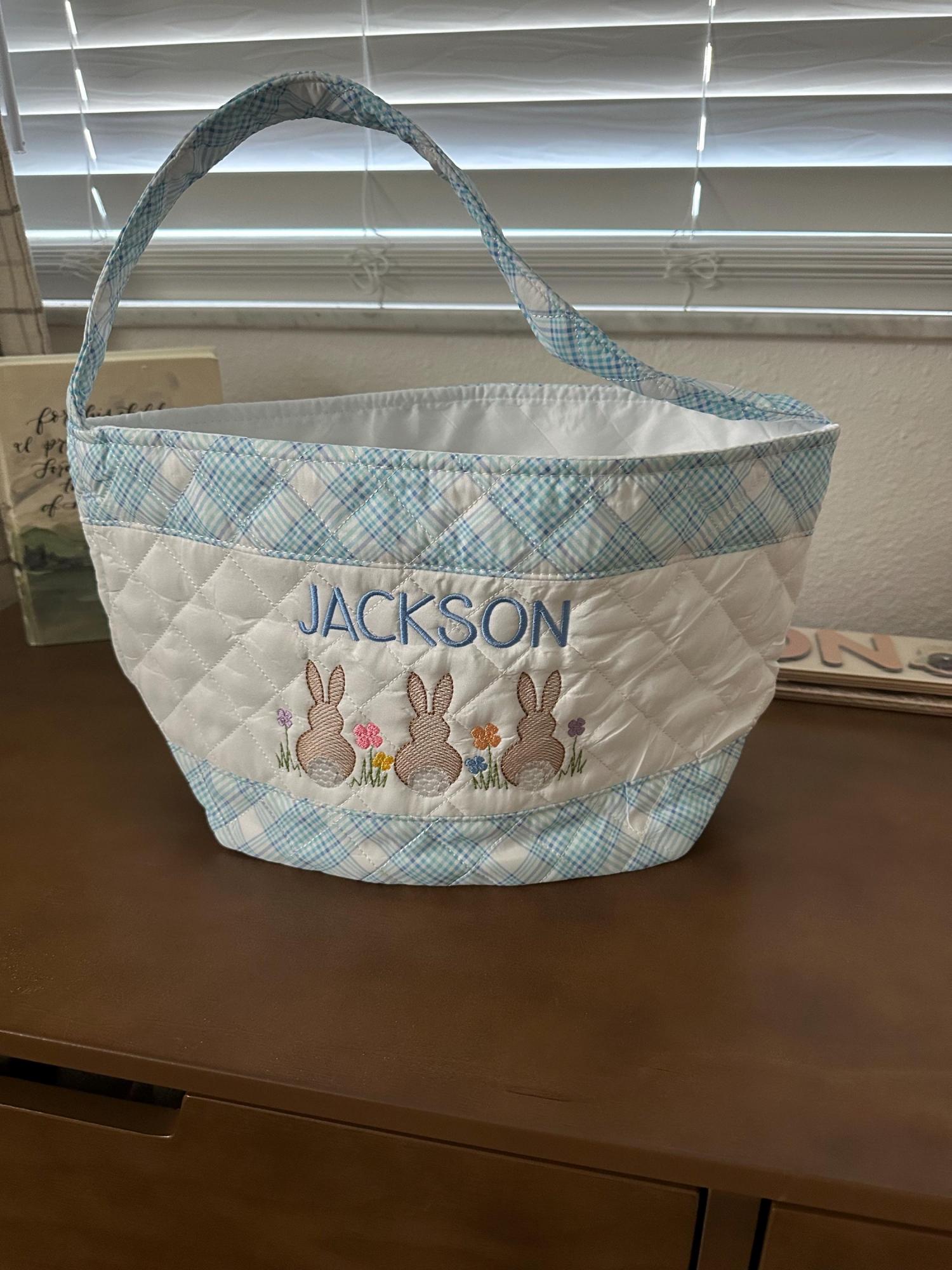 Personalized Quilted Easter Basket,  Customized Easter Basket, Kid's Easter Basket, Embroidered Basket