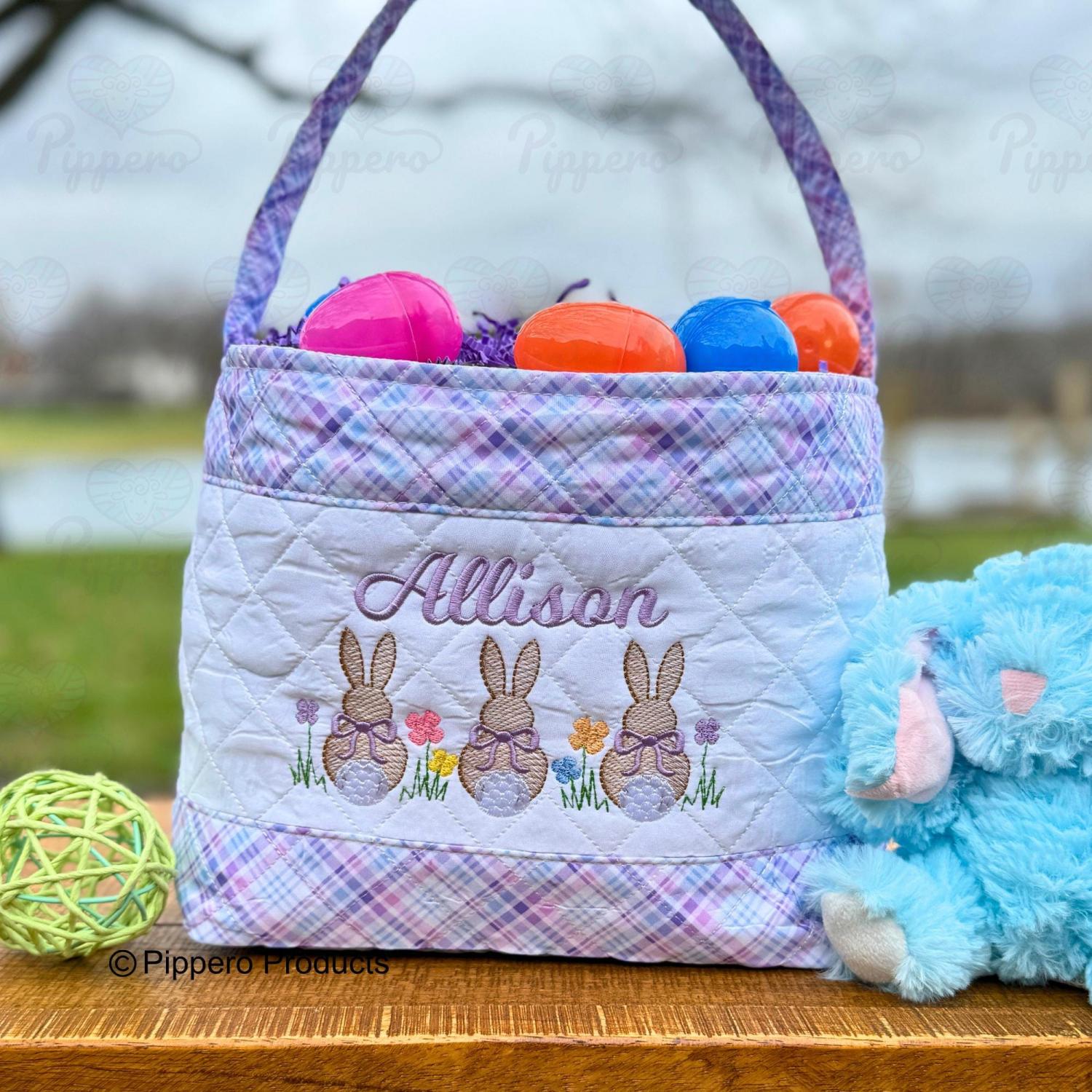 Personalized Quilted Easter Basket,  Customized Easter Basket, Kid's Easter Basket, Embroidered Basket