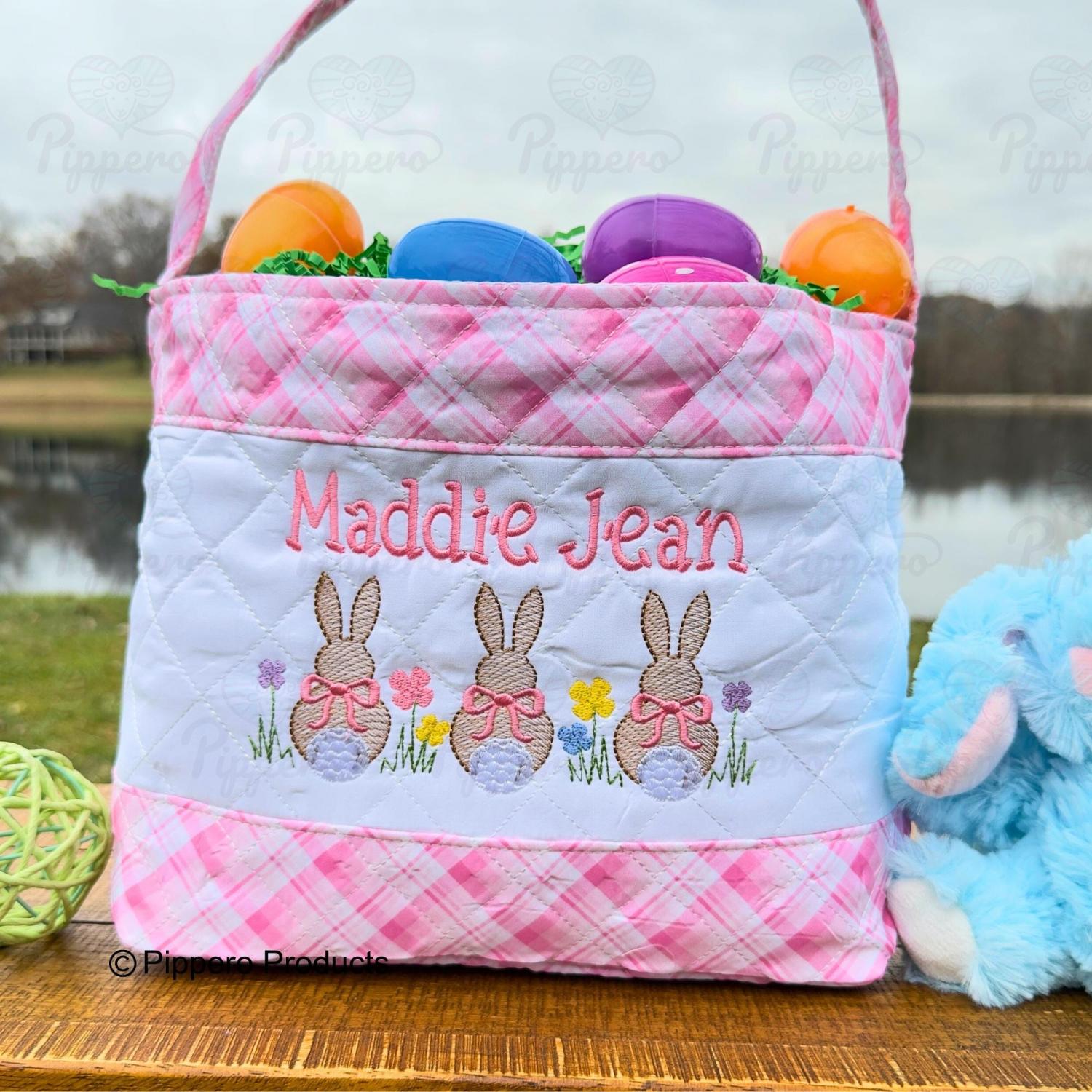 Personalized Quilted Easter Basket,  Customized Easter Basket, Kid's Easter Basket, Embroidered Basket