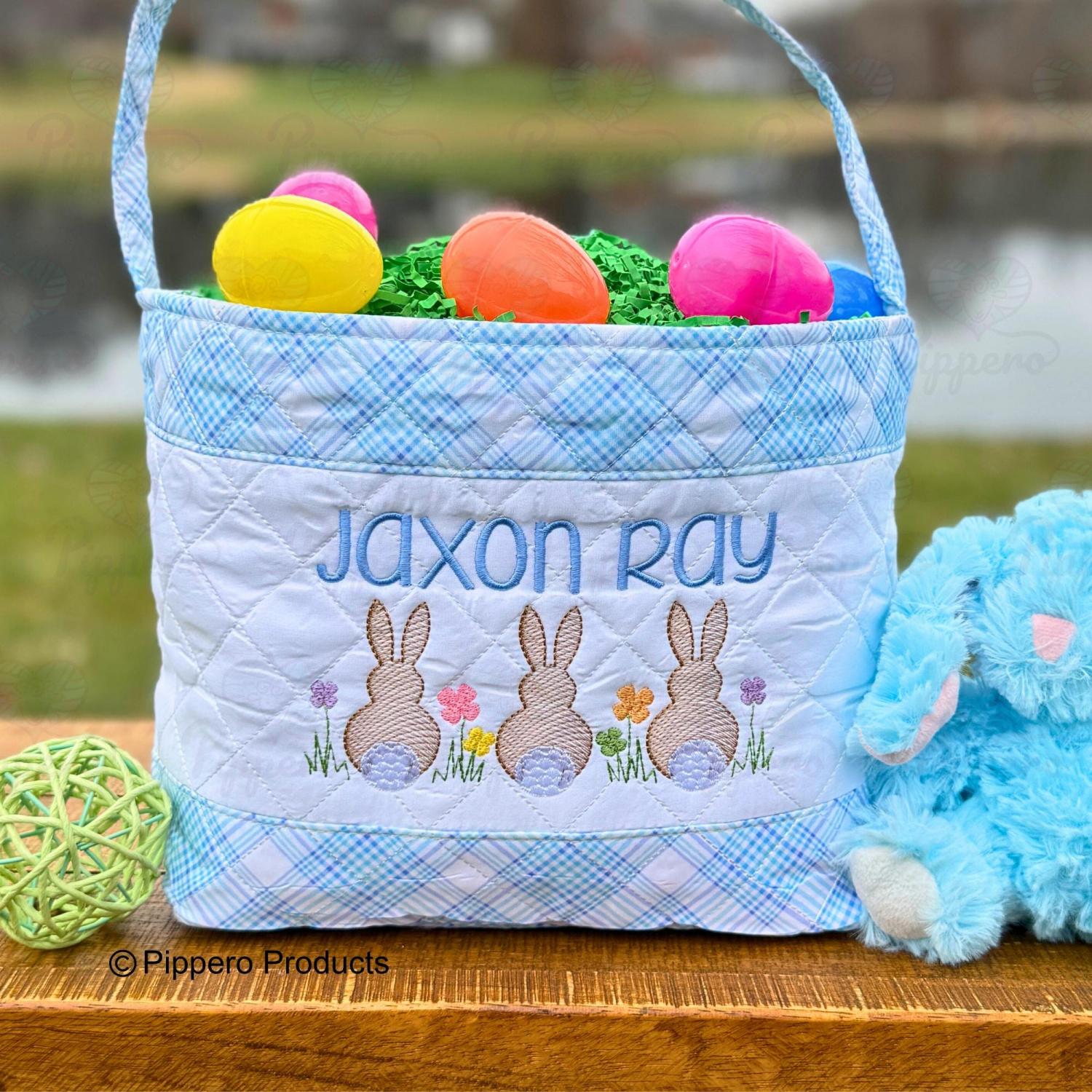 Personalized Quilted Easter Basket,  Customized Easter Basket, Kid's Easter Basket, Embroidered Basket