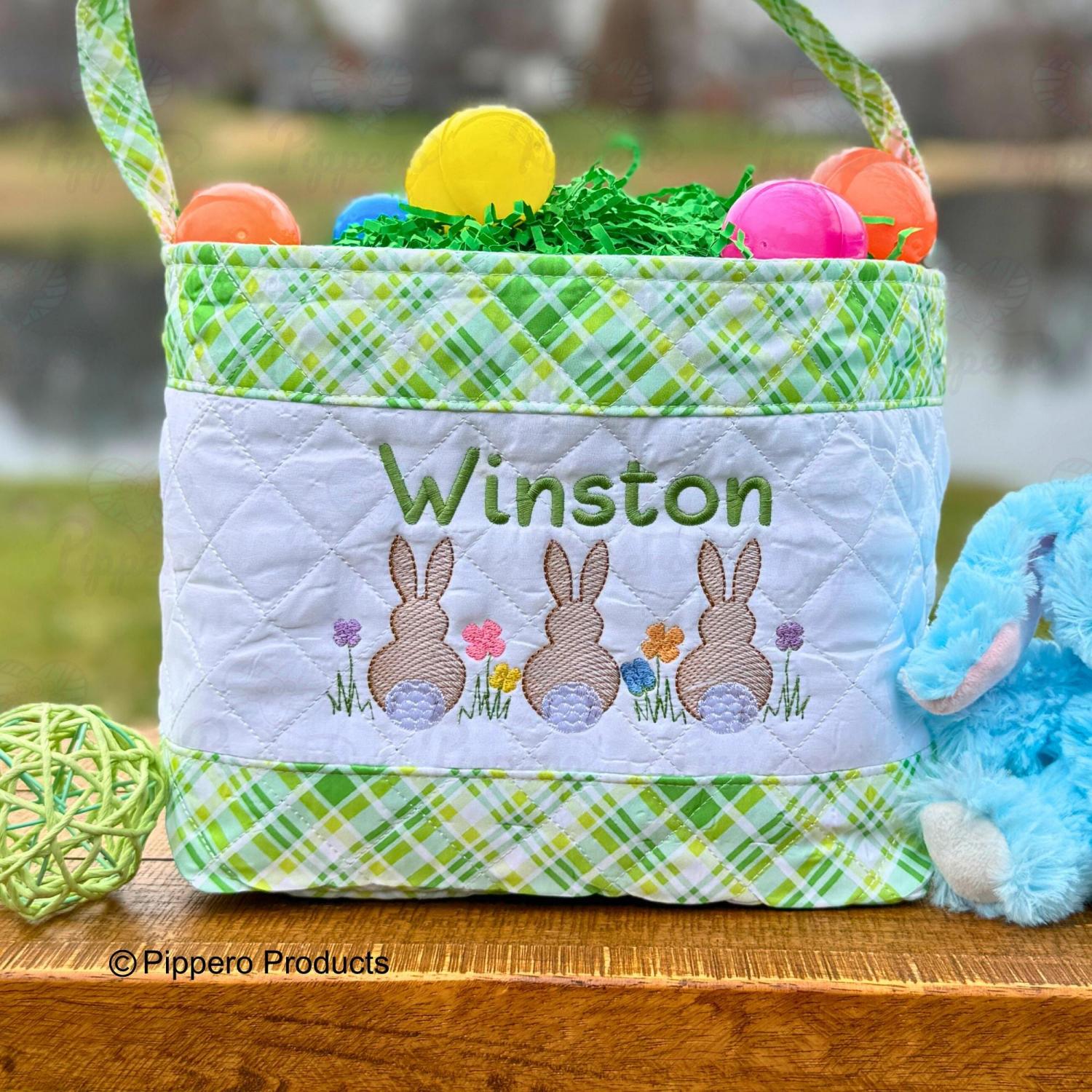 Personalized Quilted Easter Basket,  Customized Easter Basket, Kid's Easter Basket, Embroidered Basket