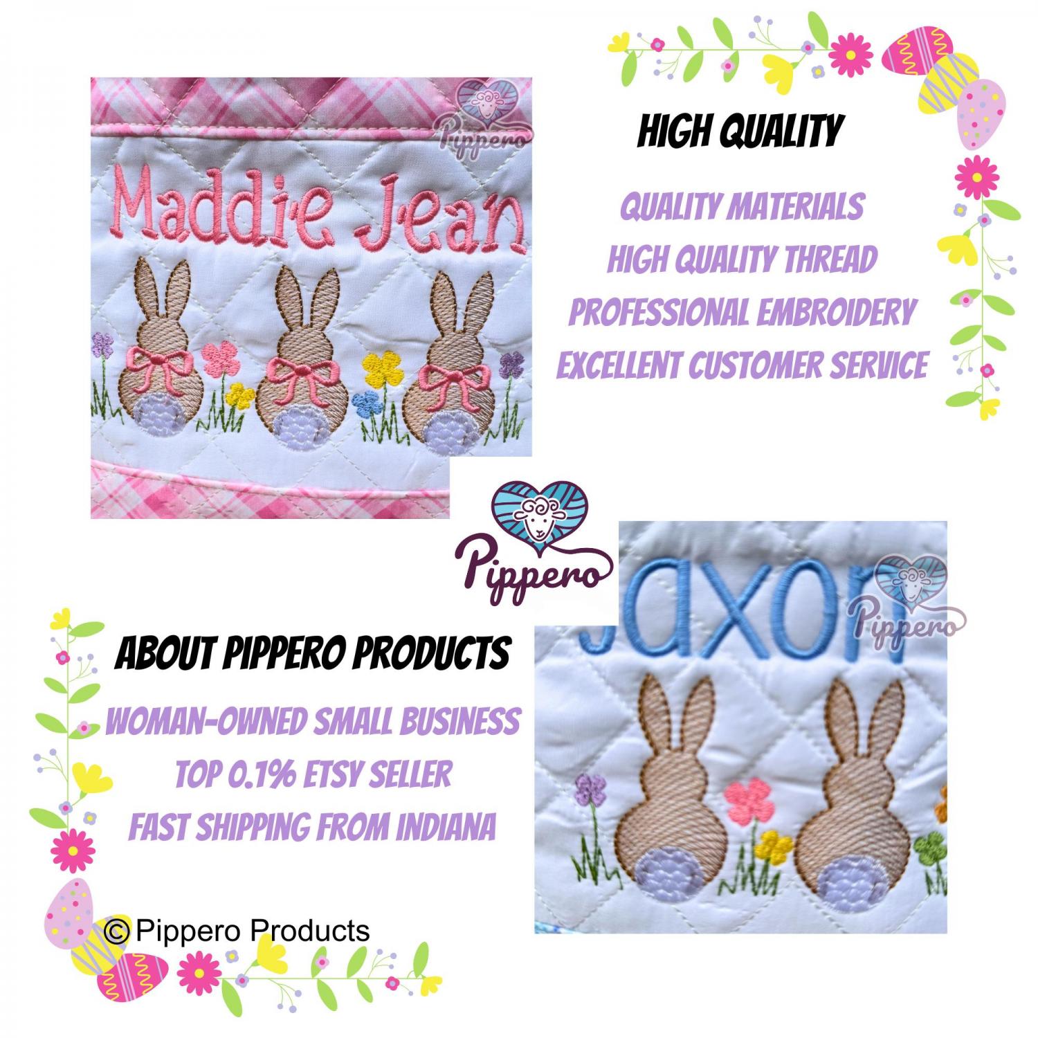 Personalized Quilted Easter Basket,  Customized Easter Basket, Kid's Easter Basket, Embroidered Basket