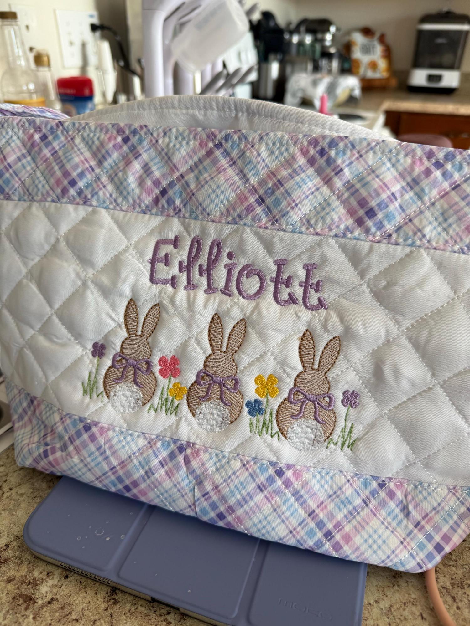 Personalized Quilted Easter Basket,  Customized Easter Basket, Kid's Easter Basket, Embroidered Basket