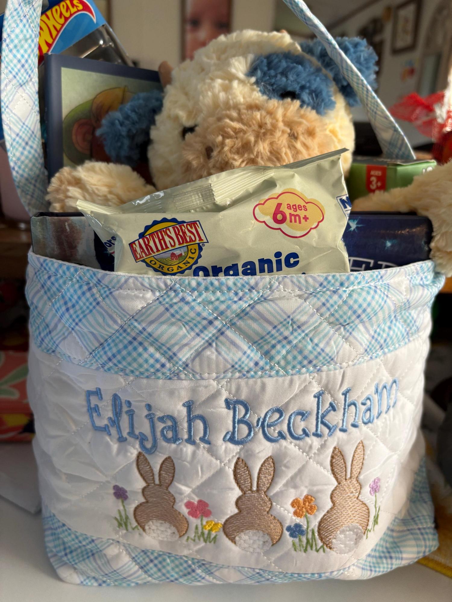 Personalized Quilted Easter Basket,  Customized Easter Basket, Kid's Easter Basket, Embroidered Basket