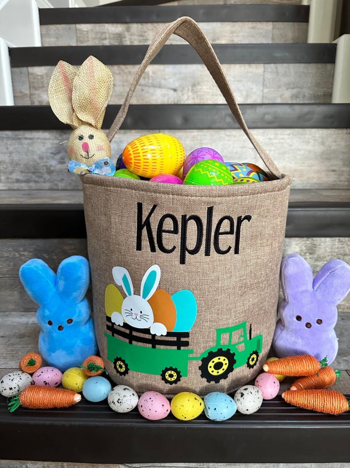 Tractor Easter Basket, personalized easter basket, embroidered easter basket, boys easter basket, bunny tractor easter basket, bunny basket