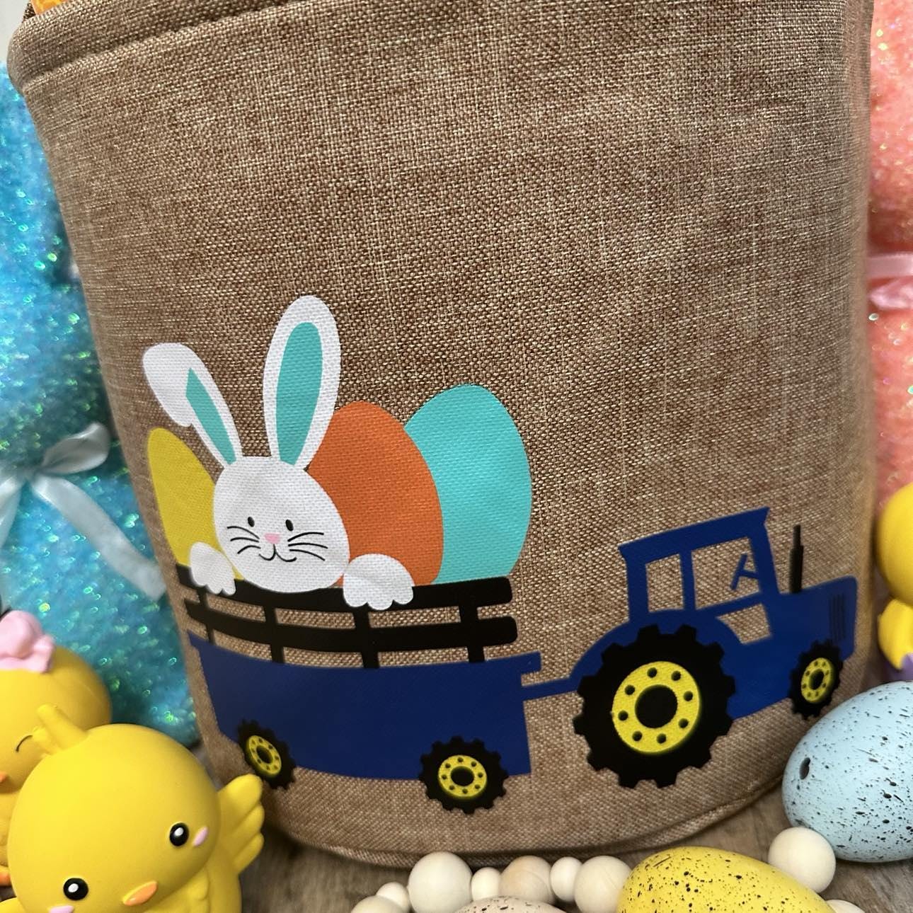 Tractor Easter Basket, personalized easter basket, embroidered easter basket, boys easter basket, bunny tractor easter basket, bunny basket