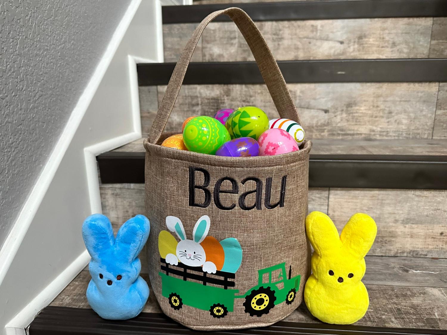 Tractor Easter Basket, personalized easter basket, embroidered easter basket, boys easter basket, bunny tractor easter basket, bunny basket