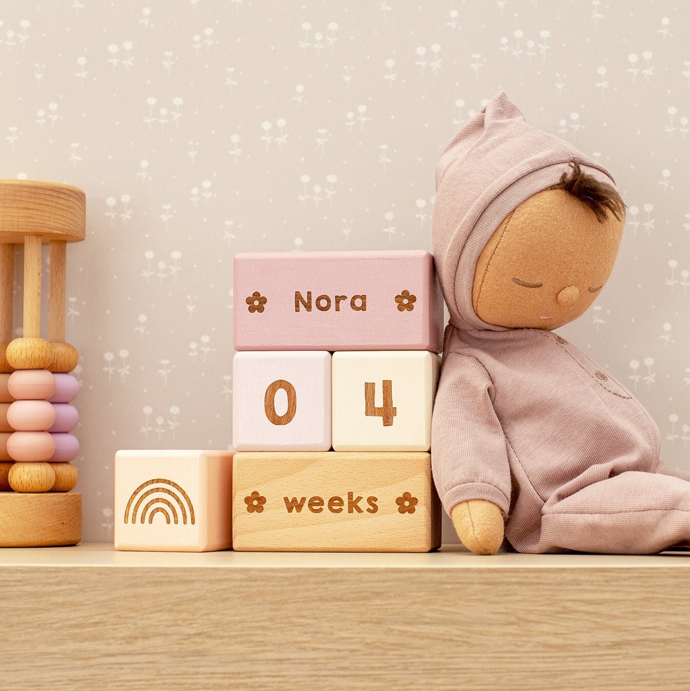 Wooden Baby Milestone Blocks: Custom Name & Age Photo Props