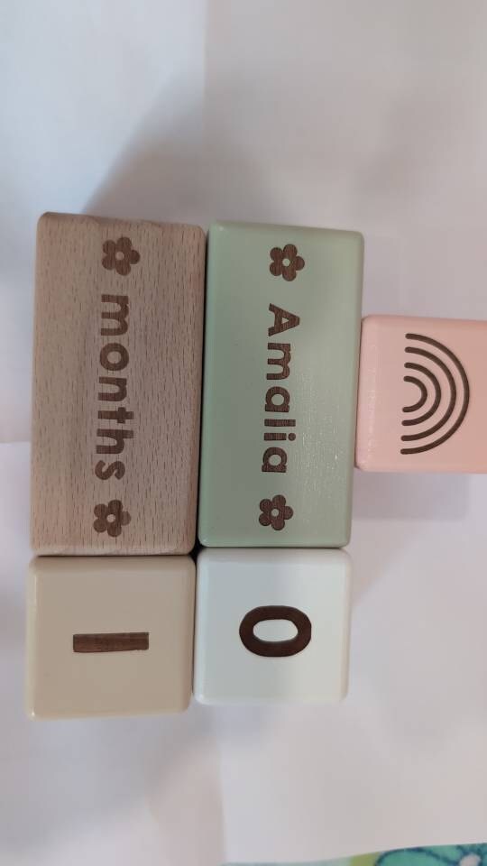 Wooden Baby Milestone Blocks: Custom Name & Age Photo Props