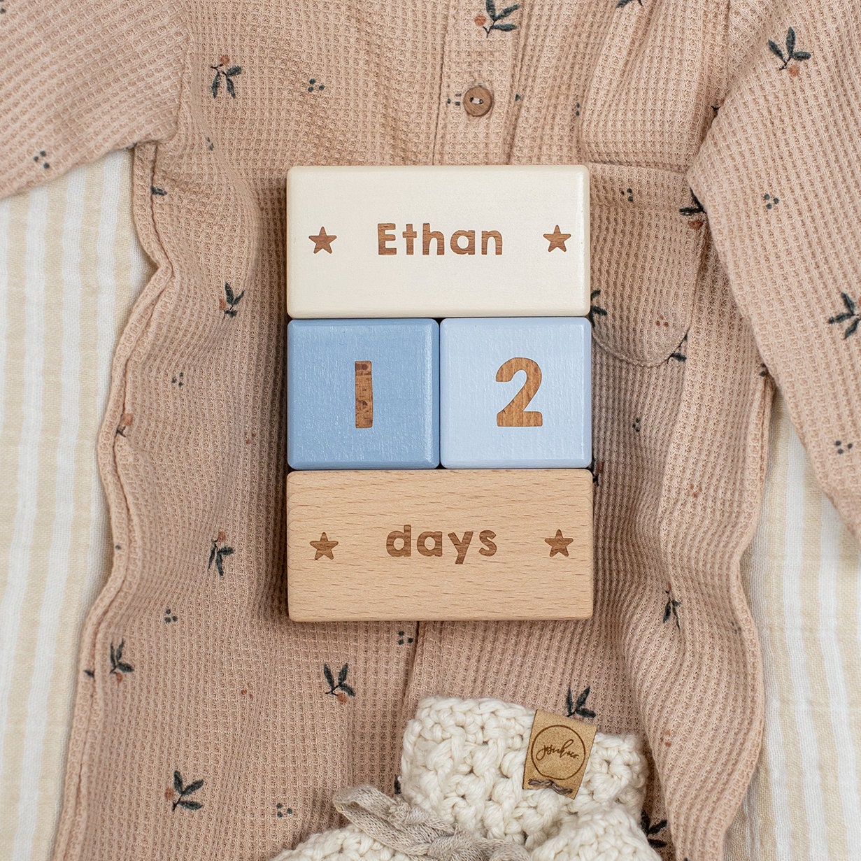 Wooden Baby Milestone Blocks: Custom Name & Age Photo Props
