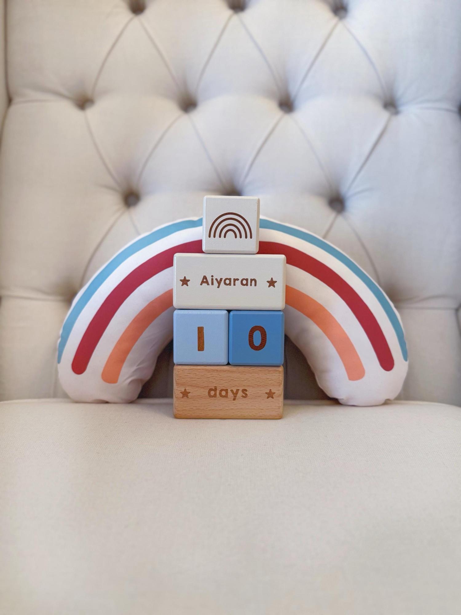 Wooden Baby Milestone Blocks: Custom Name & Age Photo Props