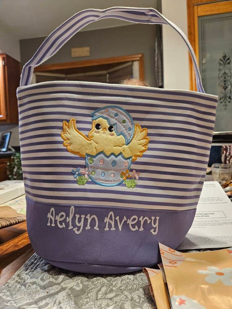 Personalized Embroidered Easter Basket with Adorable Custom Design Bunny Cross Lamb Chick Egg Appliqué Characters Gift for Boy Gift for Girl