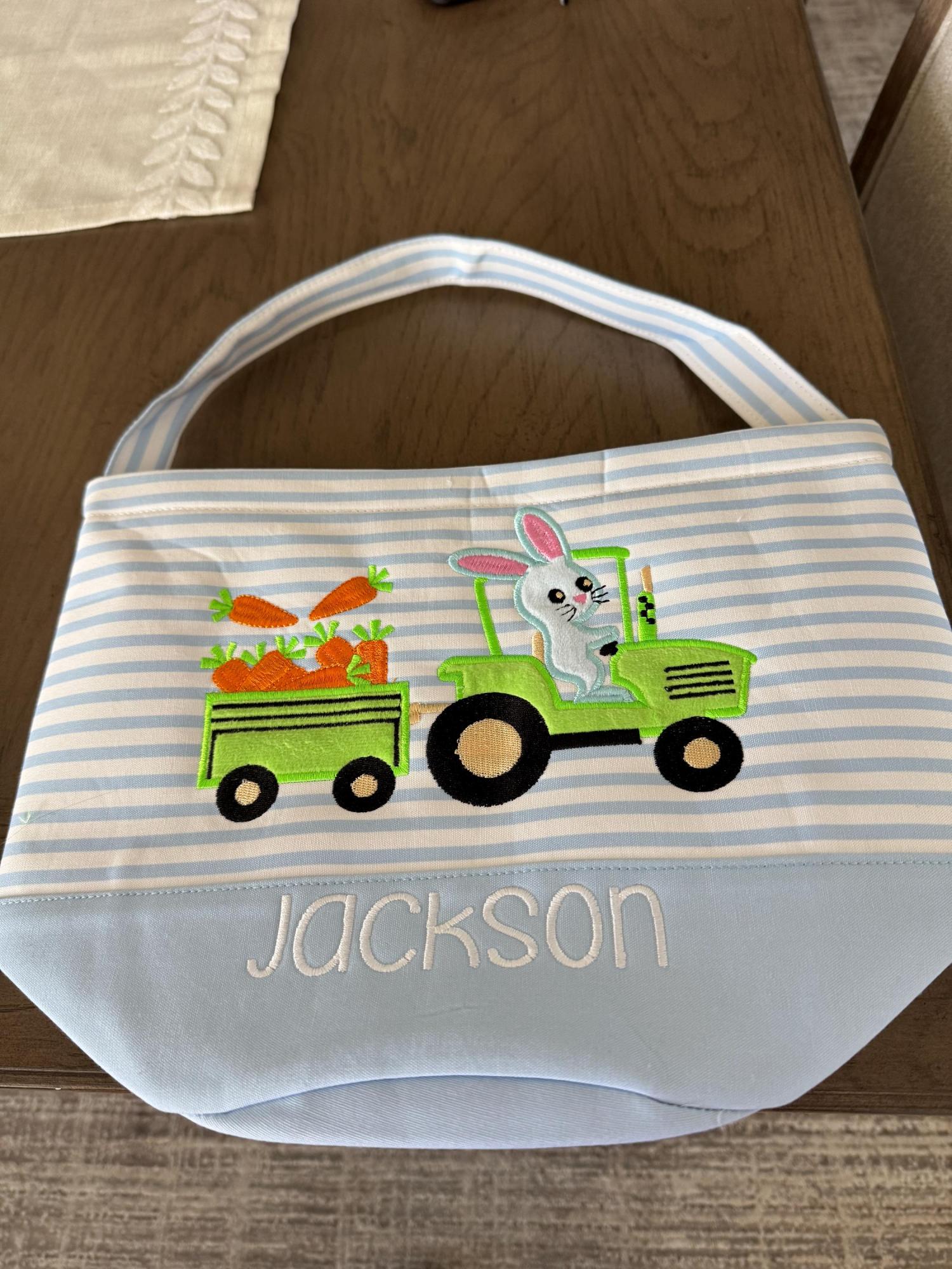 Personalized Embroidered Easter Basket with Adorable Custom Design Bunny Cross Lamb Chick Egg Appliqué Characters Gift for Boy Gift for Girl