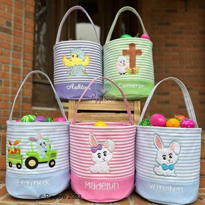 Personalized Embroidered Easter Basket with Adorable Custom Design Bunny Cross Lamb Chick Egg Appliqué Characters Gift for Boy Gift for Girl