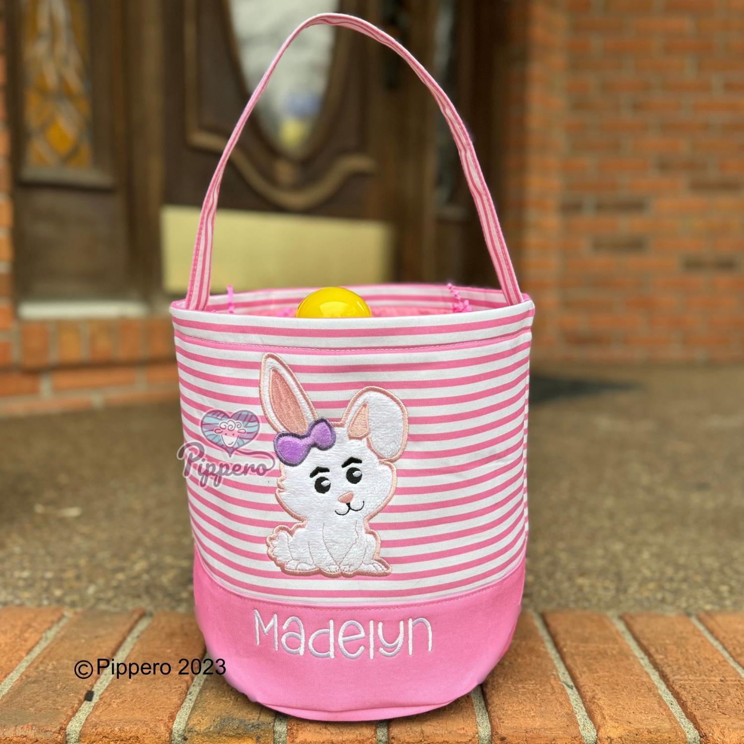 Personalized Embroidered Easter Basket with Adorable Custom Design Bunny Cross Lamb Chick Egg Appliqué Characters Gift for Boy Gift for Girl