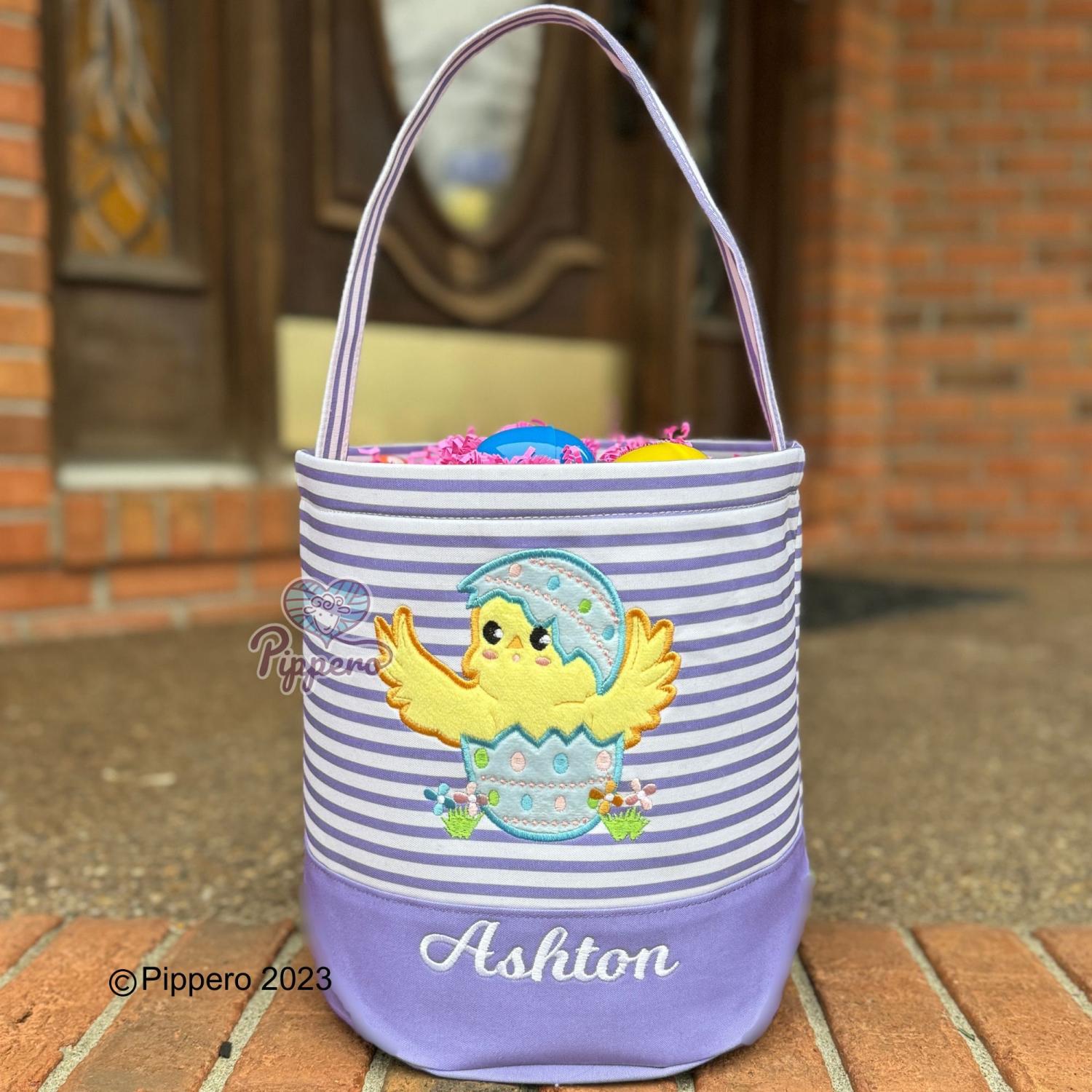 Personalized Embroidered Easter Basket with Adorable Custom Design Bunny Cross Lamb Chick Egg Appliqué Characters Gift for Boy Gift for Girl