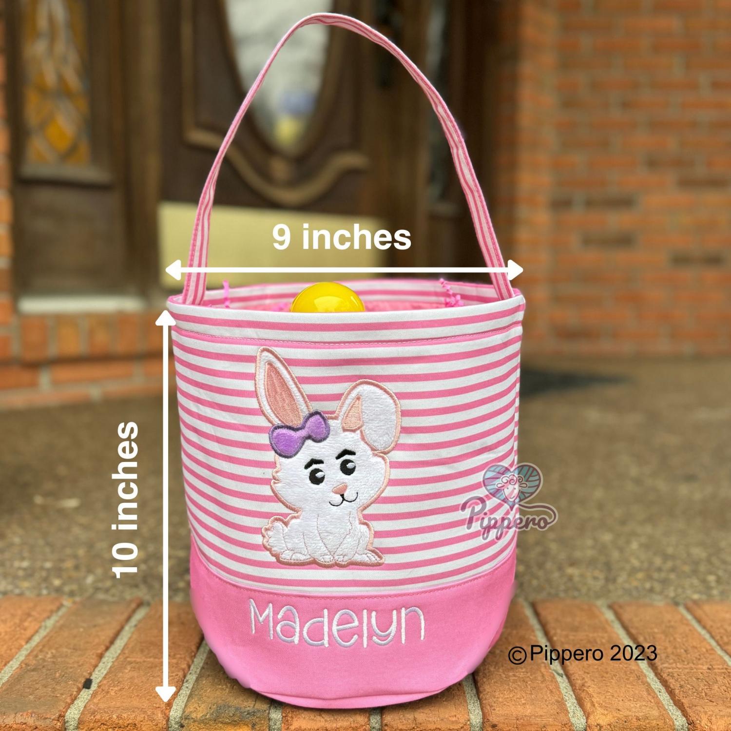 Personalized Embroidered Easter Basket with Adorable Custom Design Bunny Cross Lamb Chick Egg Appliqué Characters Gift for Boy Gift for Girl