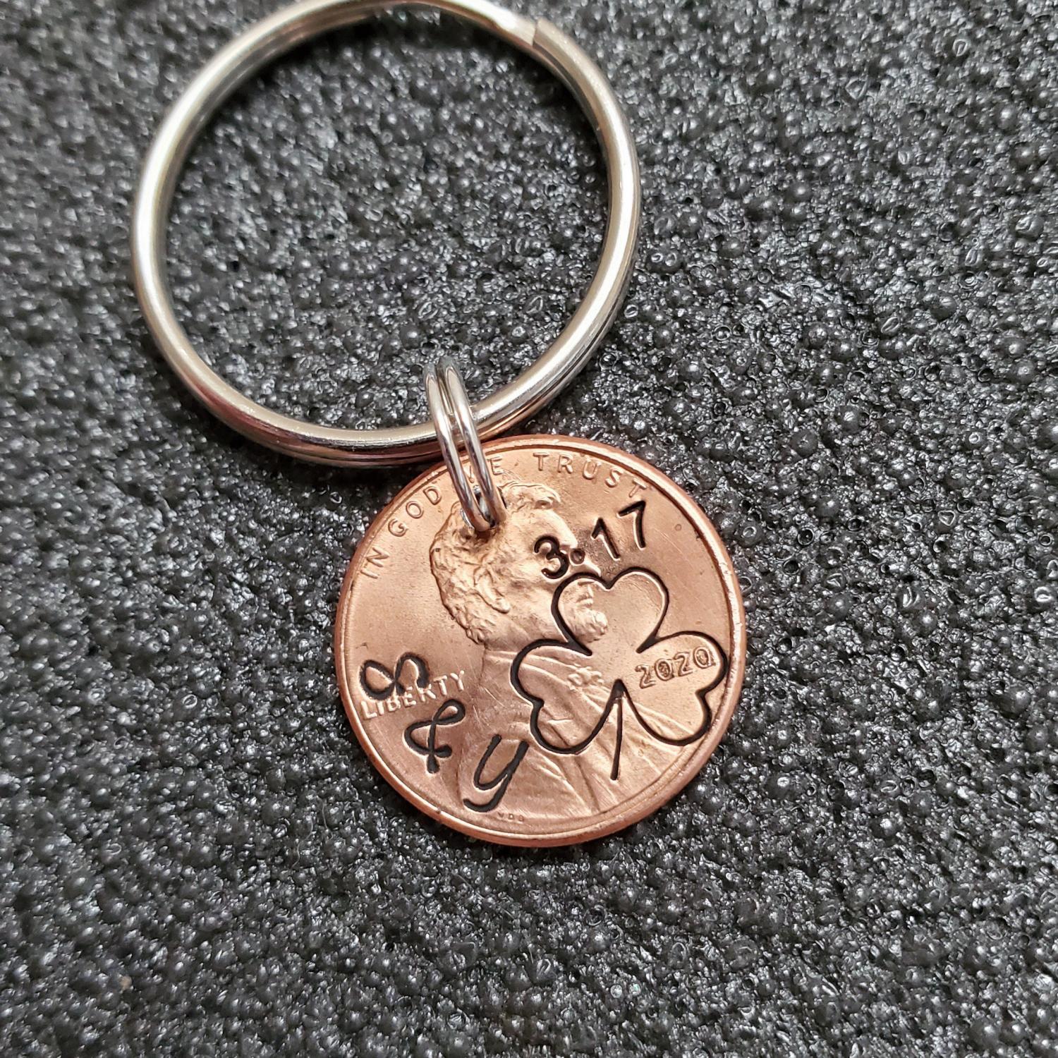Valentine's Day Gift for Him, for Her, Custom Penny Keychain for Boyfriend or Girlfriend, Husband, Wife, March 17th Anniversary,  Copper 7th