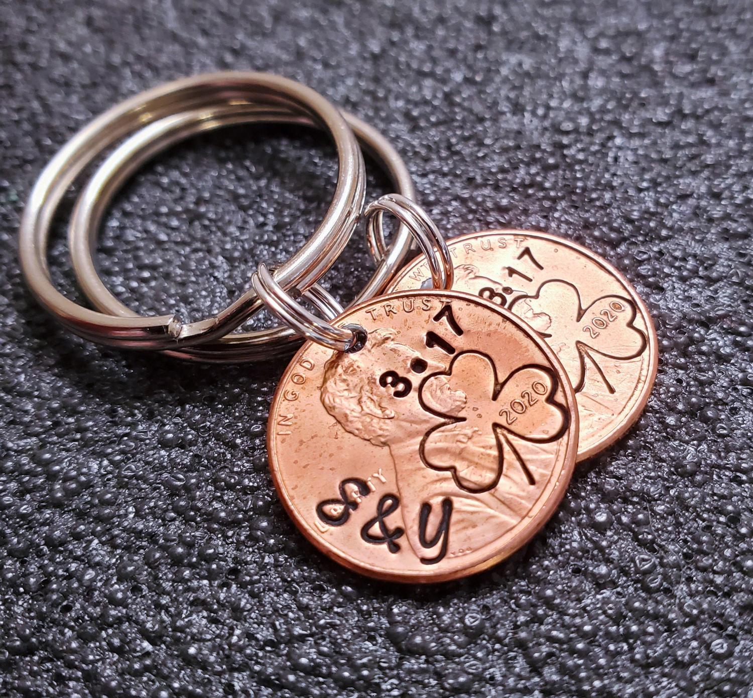 Valentine's Day Gift for Him, for Her, Custom Penny Keychain for Boyfriend or Girlfriend, Husband, Wife, March 17th Anniversary,  Copper 7th