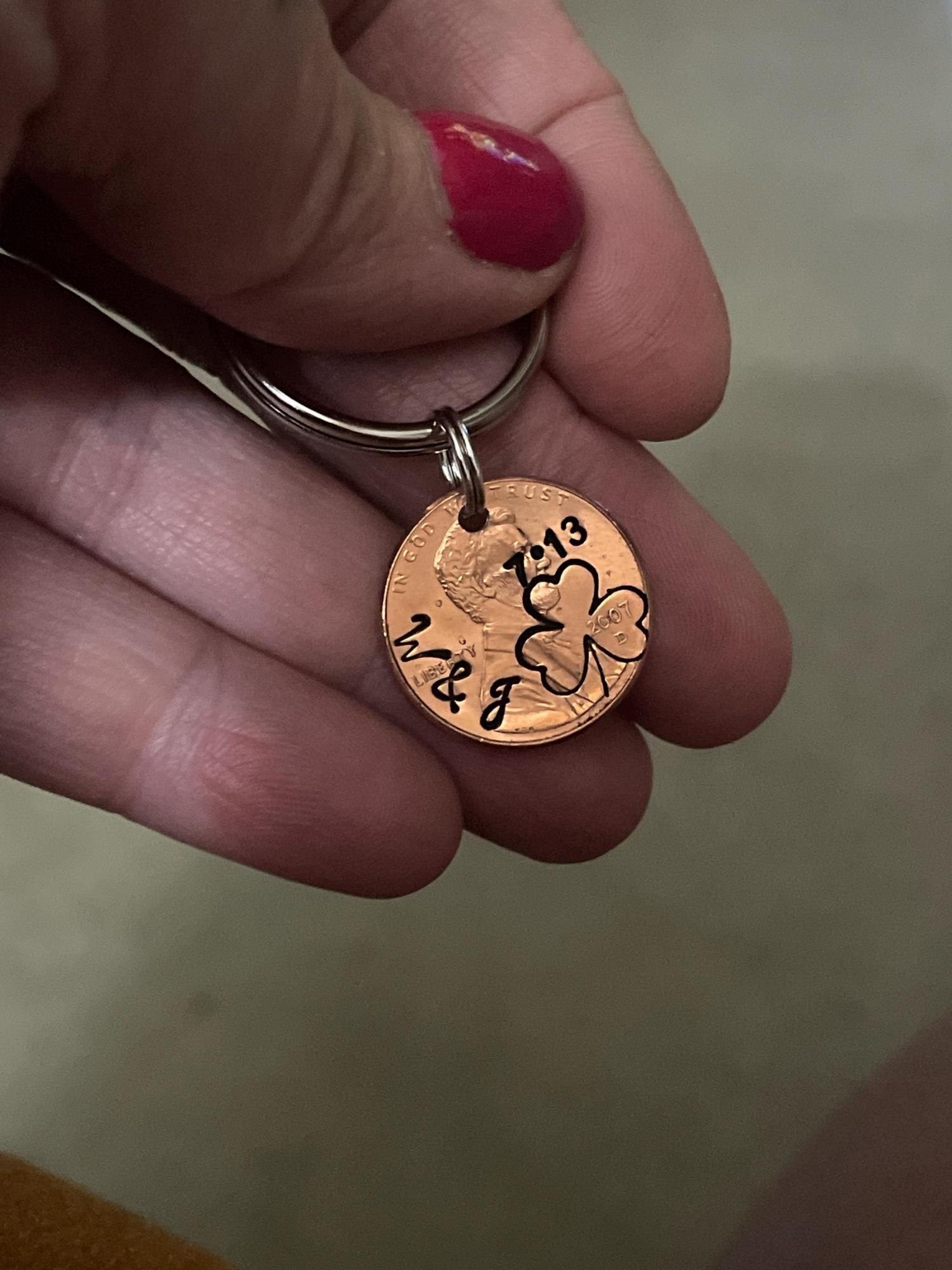 Valentine's Day Gift for Him, for Her, Custom Penny Keychain for Boyfriend or Girlfriend, Husband, Wife, March 17th Anniversary,  Copper 7th